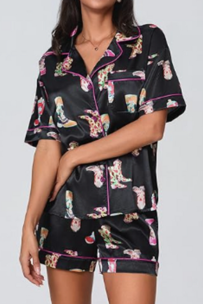 Western Boots Printed Short Pajama Set