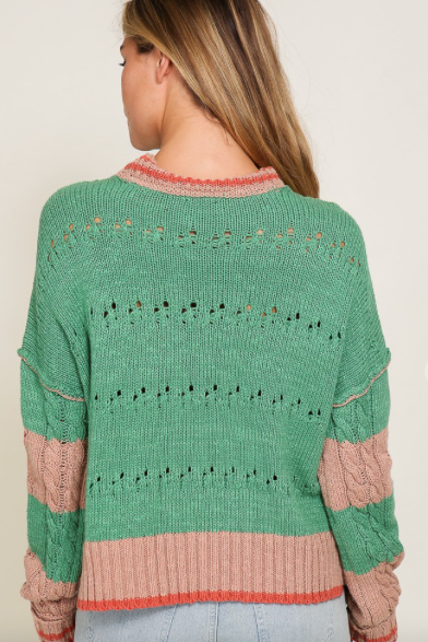 Cable Knit Stripe Sweater