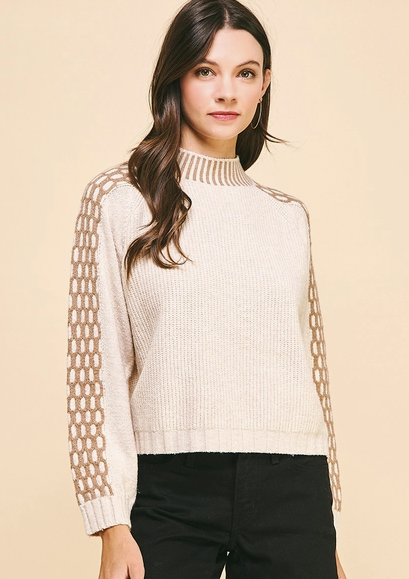 Mock Neck Sweater Top - Taupe