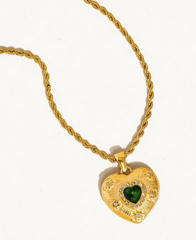 Akira Green Cz Heart Necklace