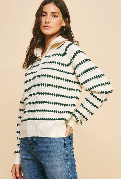 Stripe Collared Sweater Top